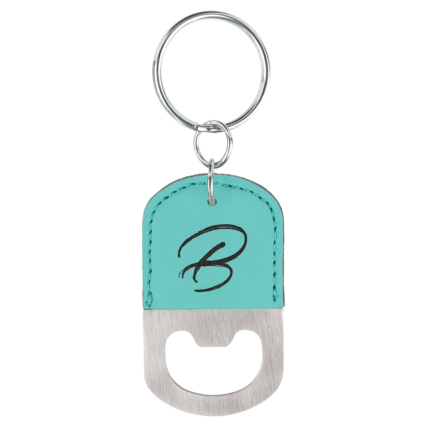 Custom Oval Stainless & Vegan Leather Bottle Opener Keychain