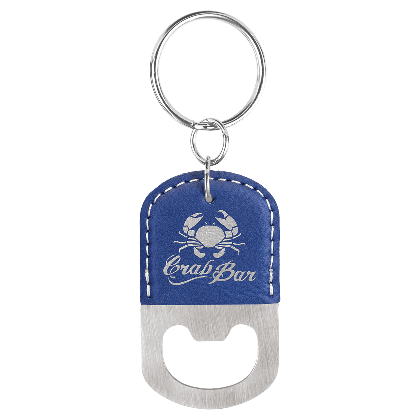 Custom Oval Stainless & Vegan Leather Bottle Opener Keychain