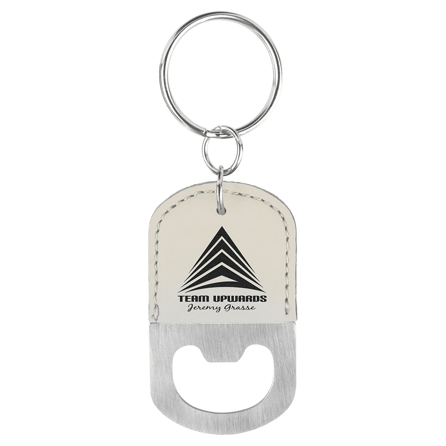 Custom Oval Stainless & Vegan Leather Bottle Opener Keychain