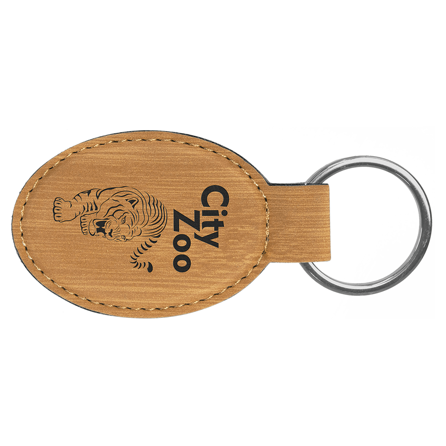 Custom Vegan Leather Oval Keychain with Laser Engraved Logo