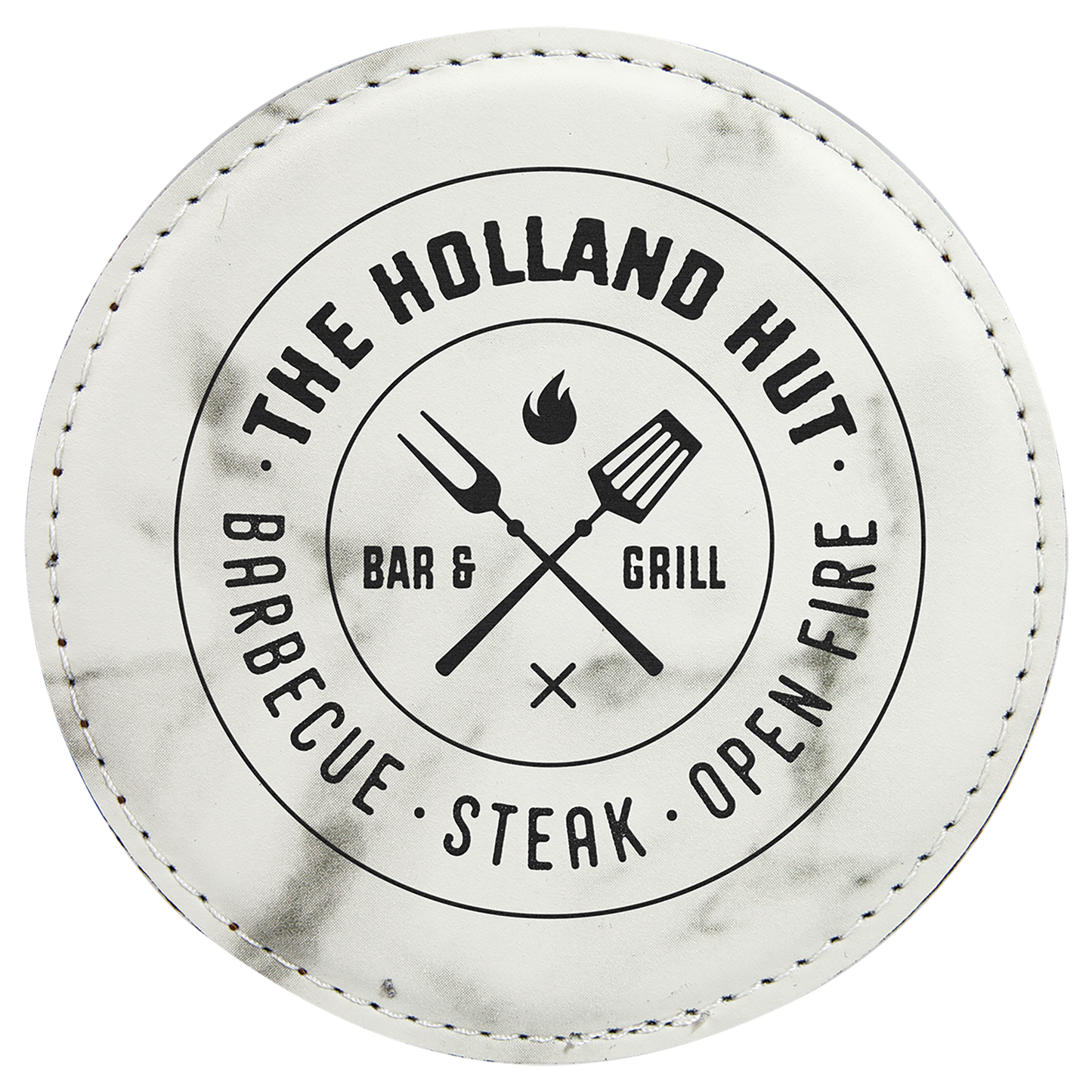 Custom Round Vegan Leather Coaster Set with Engraved Logo