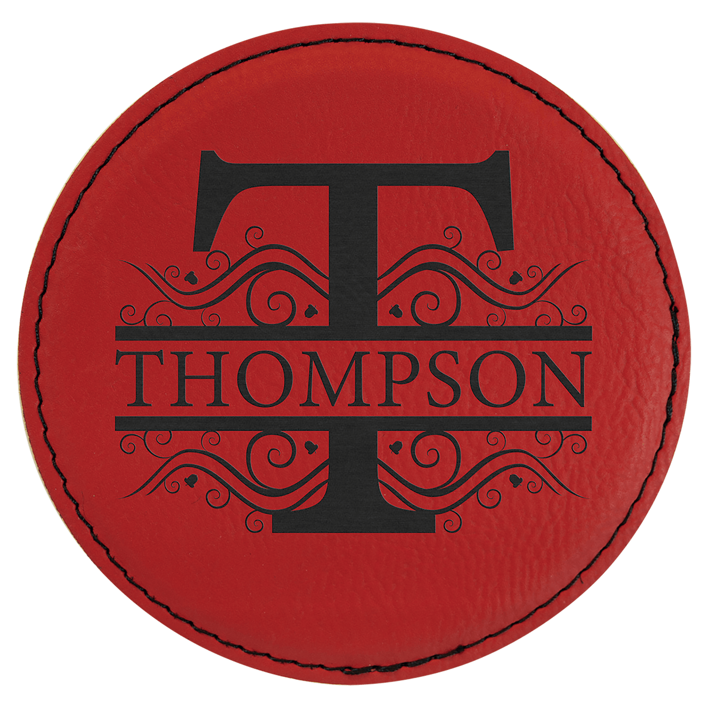 Custom Round Vegan Leather Coaster Set with Engraved Logo