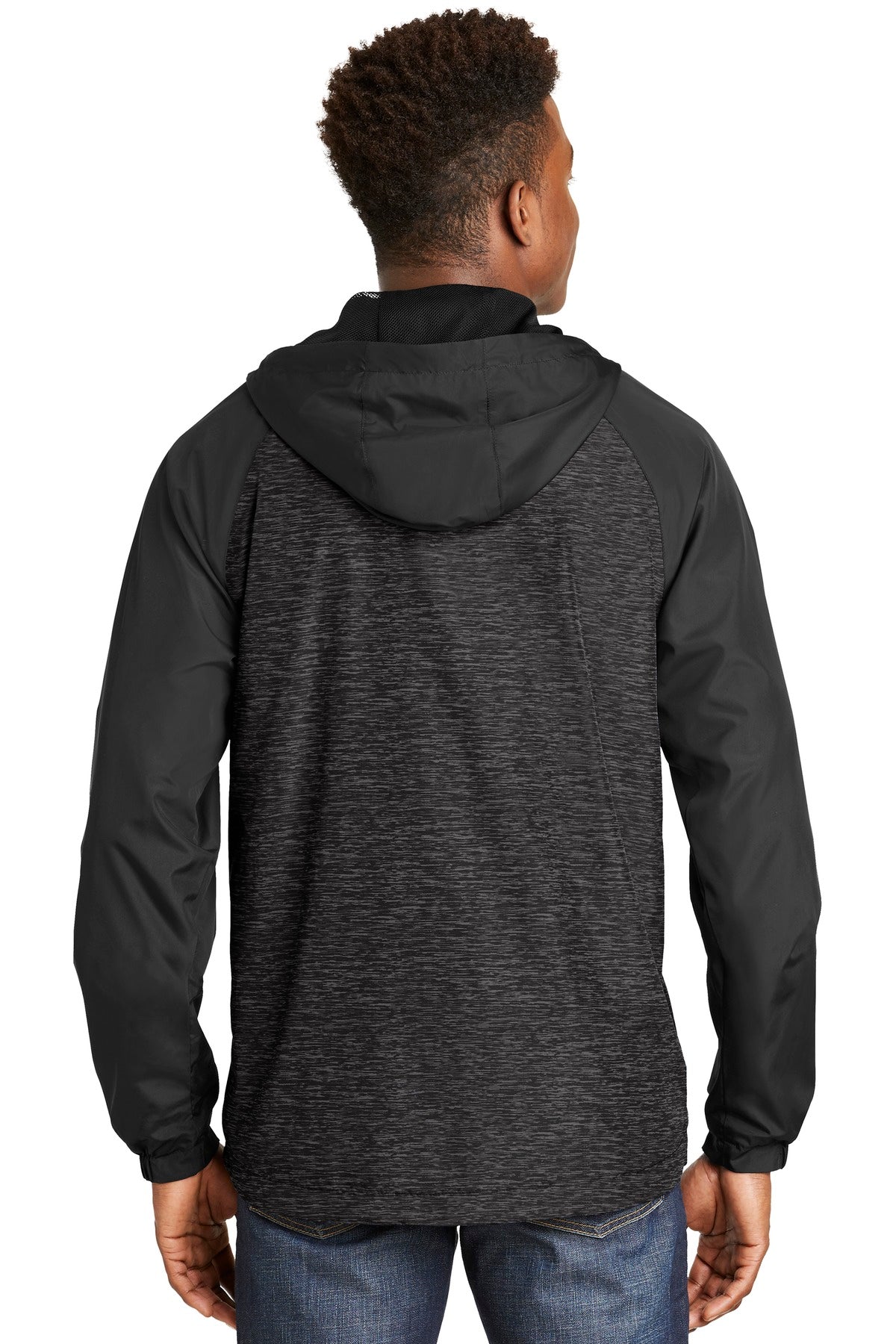 Sport-Tek® Heather Colorblock Raglan Hooded Wind Jacket