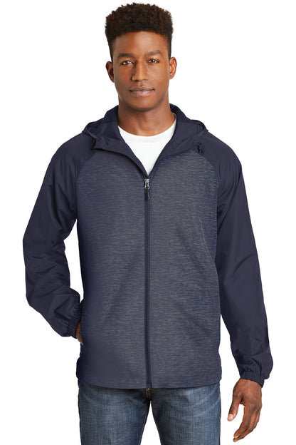 DISCONTINUED - Sport-Tek® Heather Colorblock Raglan Hooded Wind Jacket - SKU JST40