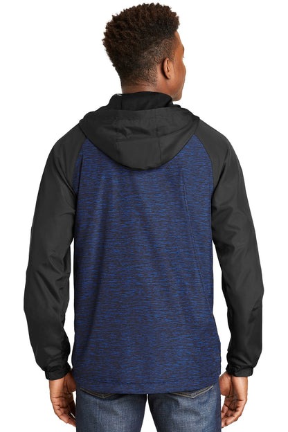 DISCONTINUED - Sport-Tek® Heather Colorblock Raglan Hooded Wind Jacket - SKU JST40