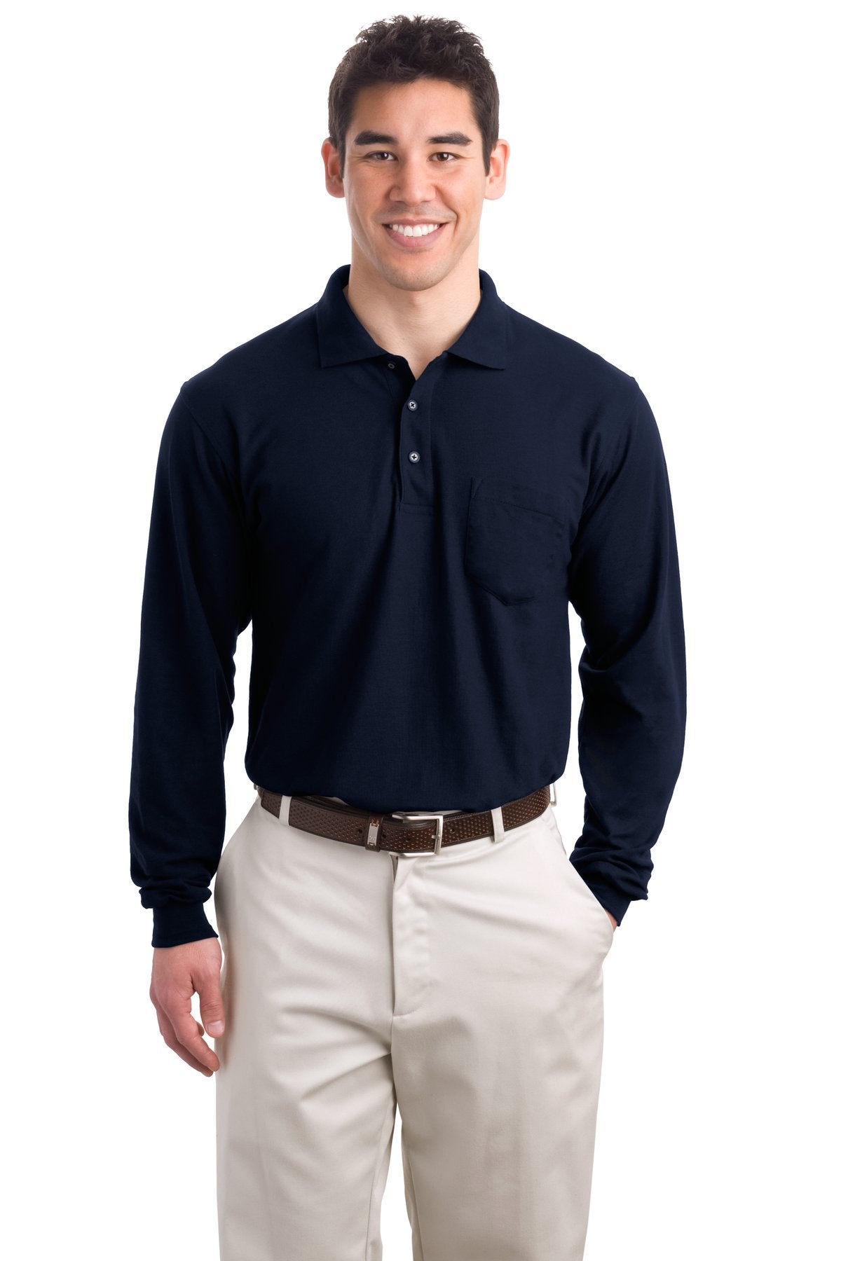 Port Authority® Long Sleeve Silk Touch Polo with Pocket