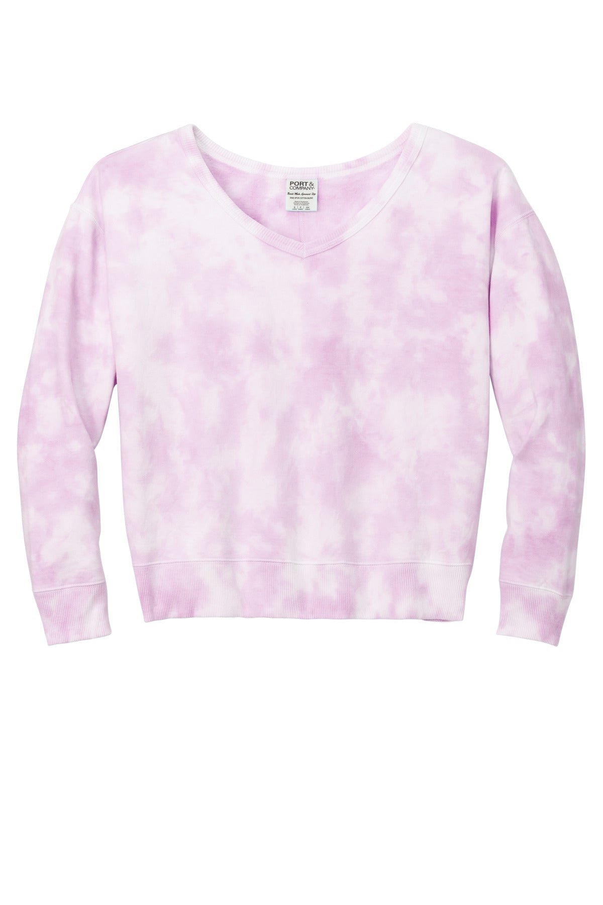 Port & Company® Women's Beach Wash® Cloud Tie-Dye V-Neck Sweatshirt