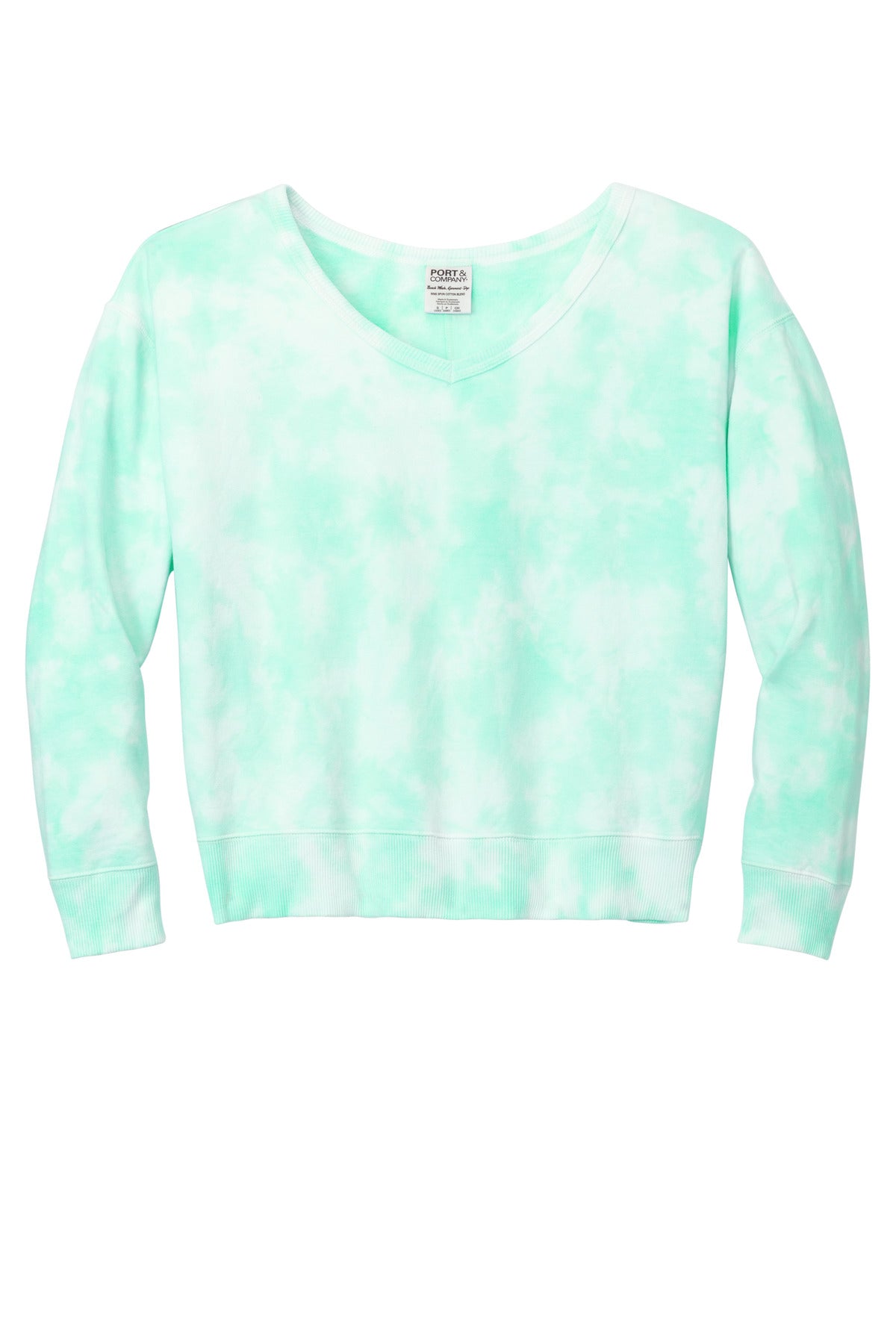 Port & Company® Women's Beach Wash® Cloud Tie-Dye V-Neck Sweatshirt