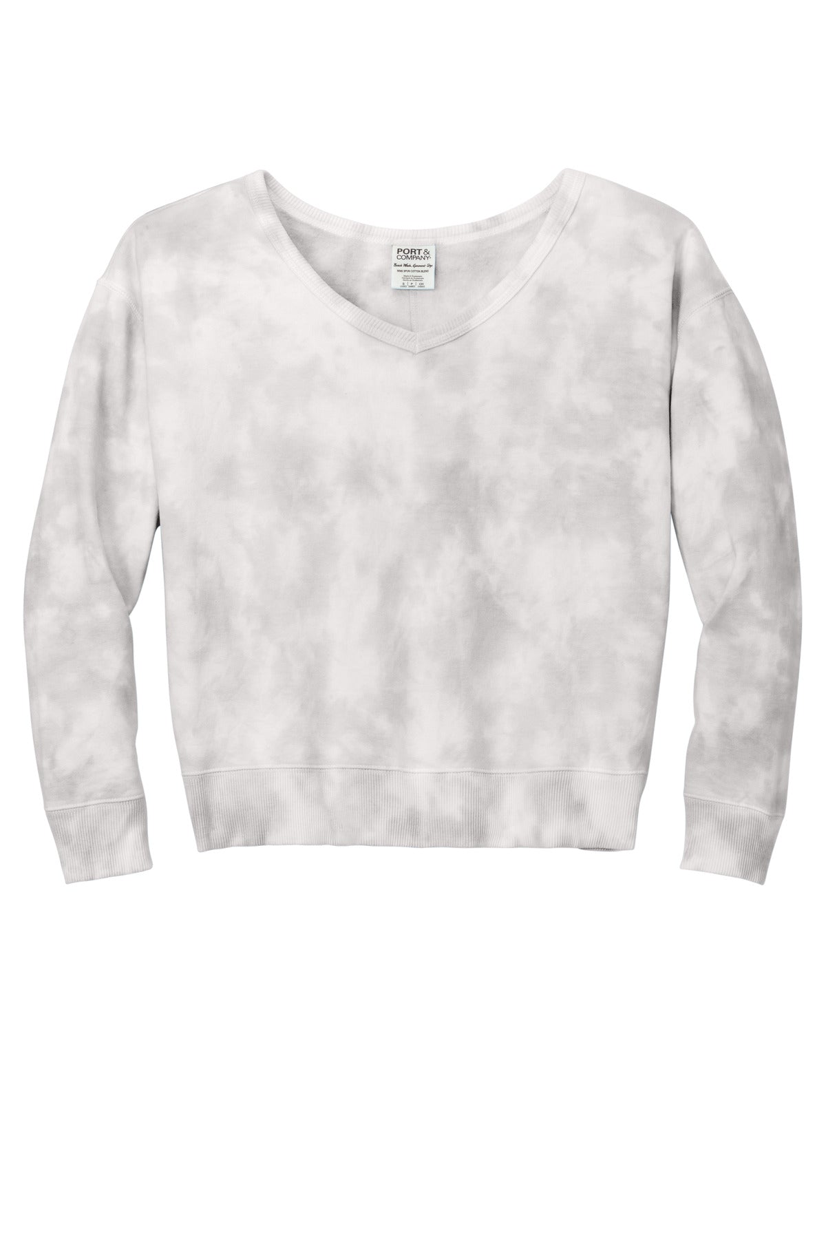 Port & Company® Women's Beach Wash® Cloud Tie-Dye V-Neck Sweatshirt