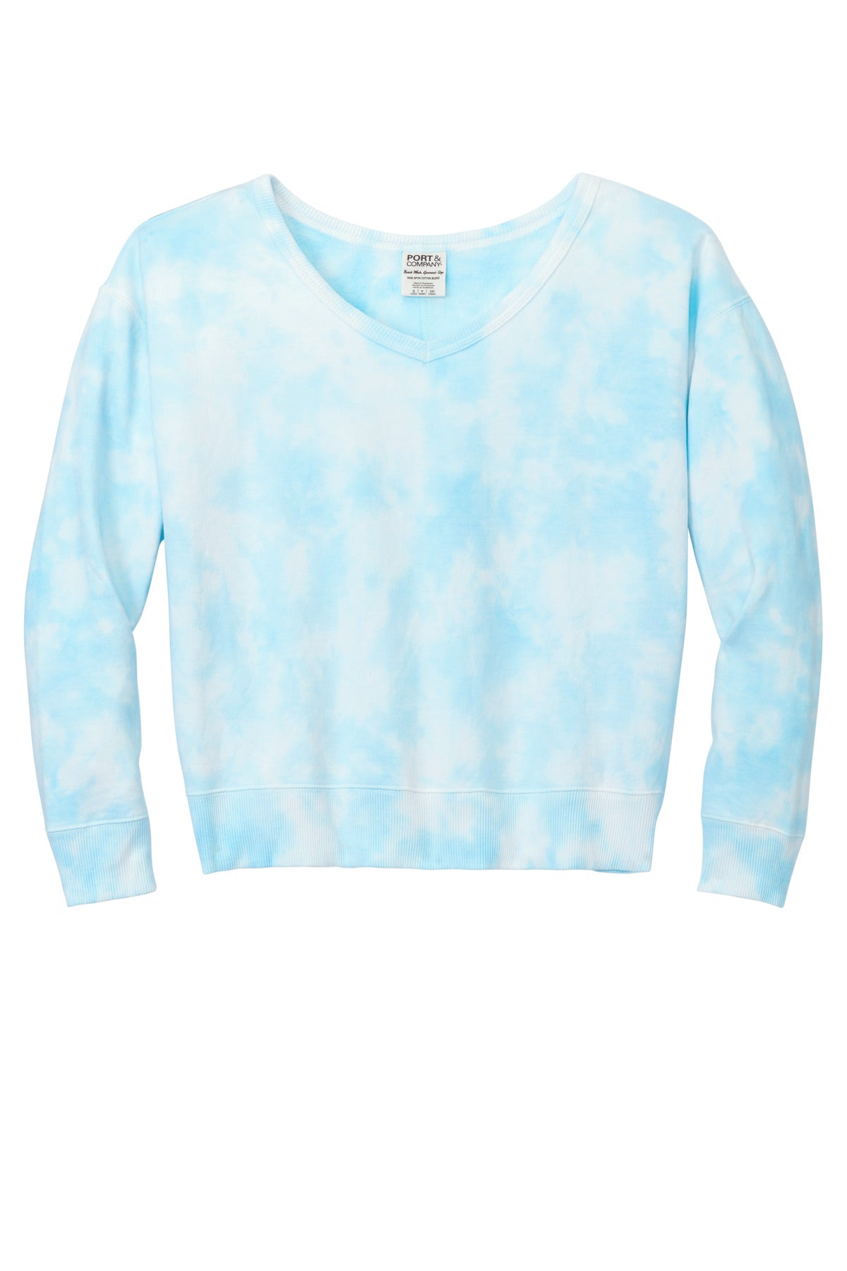 Port & Company® Women's Beach Wash® Cloud Tie-Dye V-Neck Sweatshirt