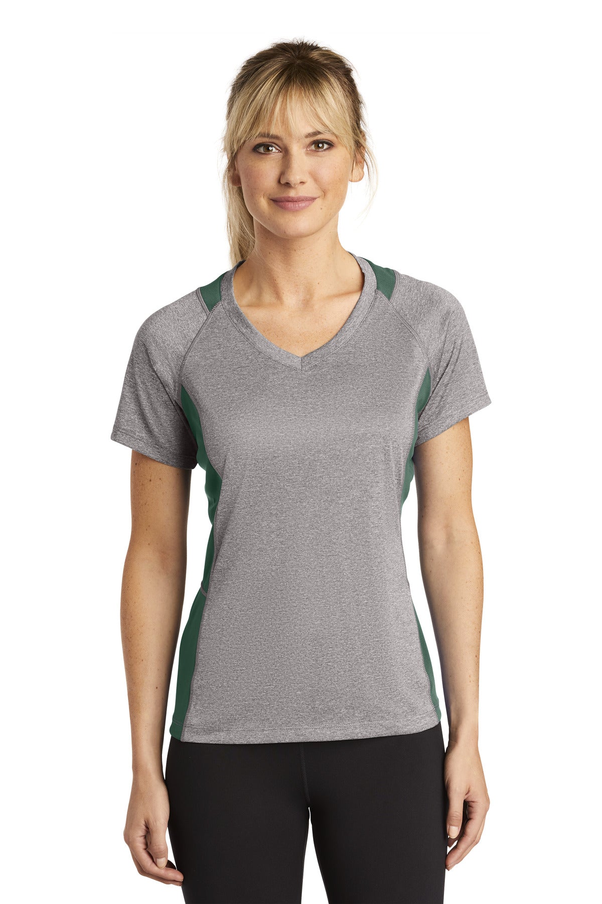 Sport-Tek® Women's Heather Colorblock Contender V-Neck Tee