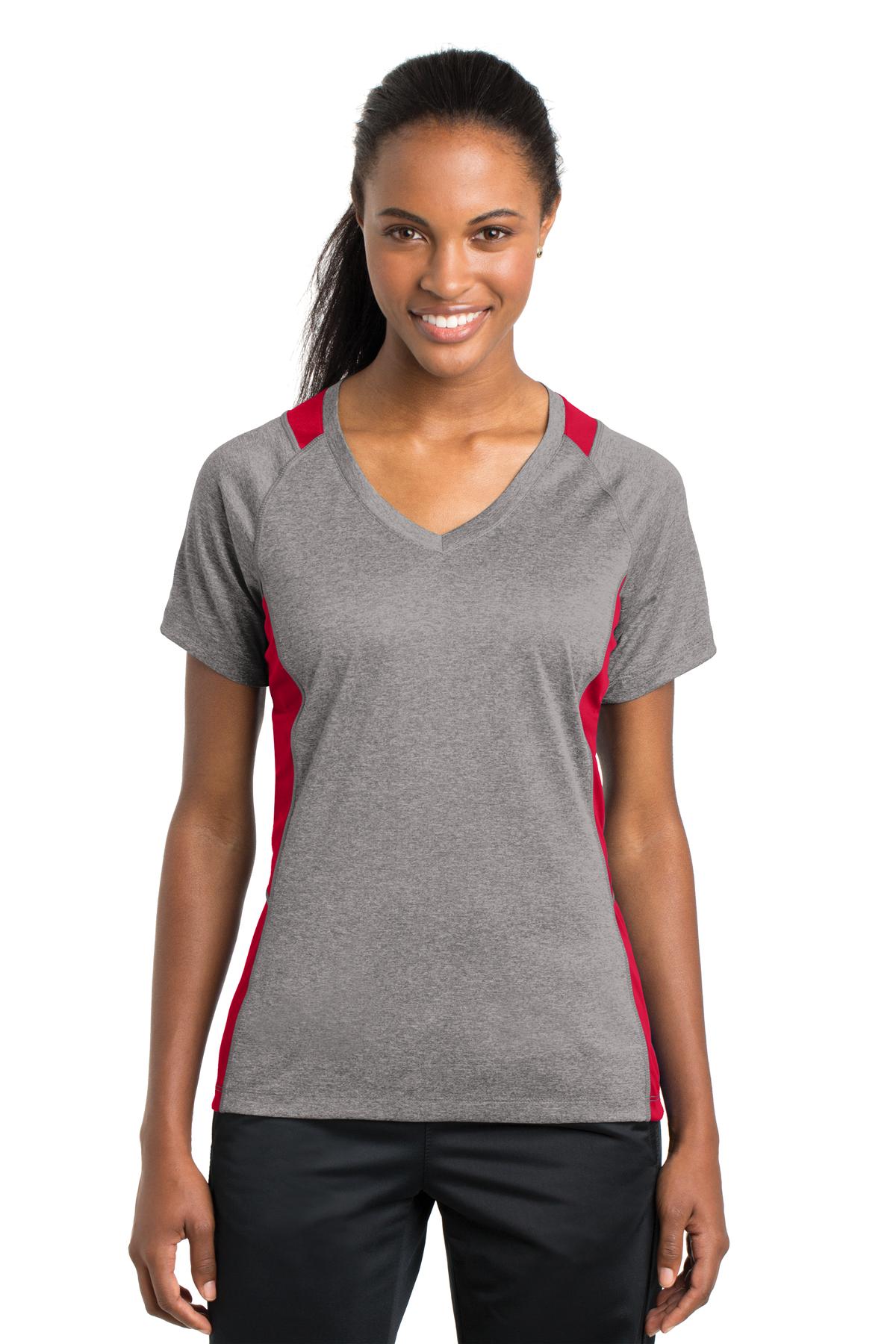 Sport-Tek® Women's Heather Colorblock Contender V-Neck Tee