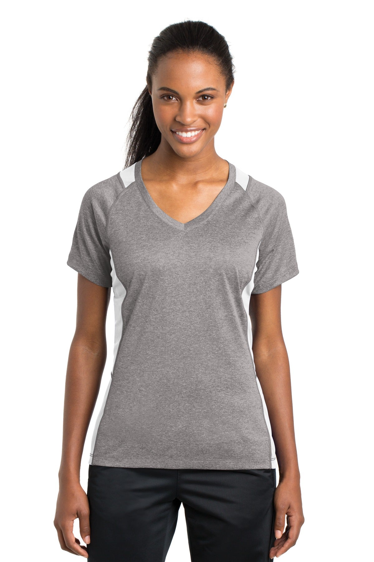 Sport-Tek® Women's Heather Colorblock Contender V-Neck Tee