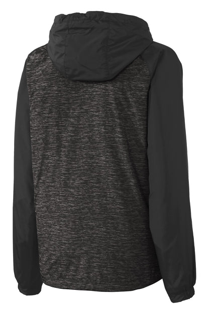 DISCONTINUED - Sport-Tek® Ladies Heather Colorblock Raglan Hooded Wind Jacket