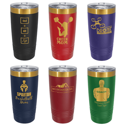 Custom Polar Camel® 20 oz Bright Gold ION-Plated Ringneck Tumbler with Slider Lid