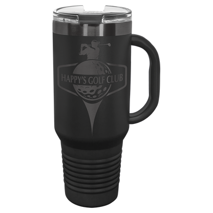 Custom Polar Camel® 40 oz. Ghost Black ION-Plated Travel Mug with Handle & Straw