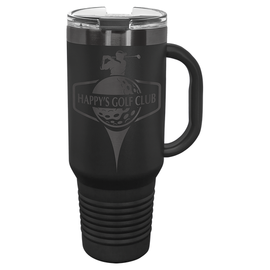 Custom Polar Camel® 40 oz. Ghost Black ION-Plated Travel Mug with Handle & Straw