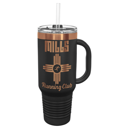 Custom Polar Camel® 40 oz. Rose Gold Black ION-Plated Travel Mug with Handle & Straw