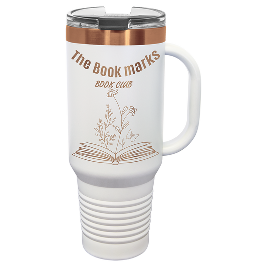 Custom Polar Camel® 40 oz. Rose Gold Black ION-Plated Travel Mug with Handle & Straw