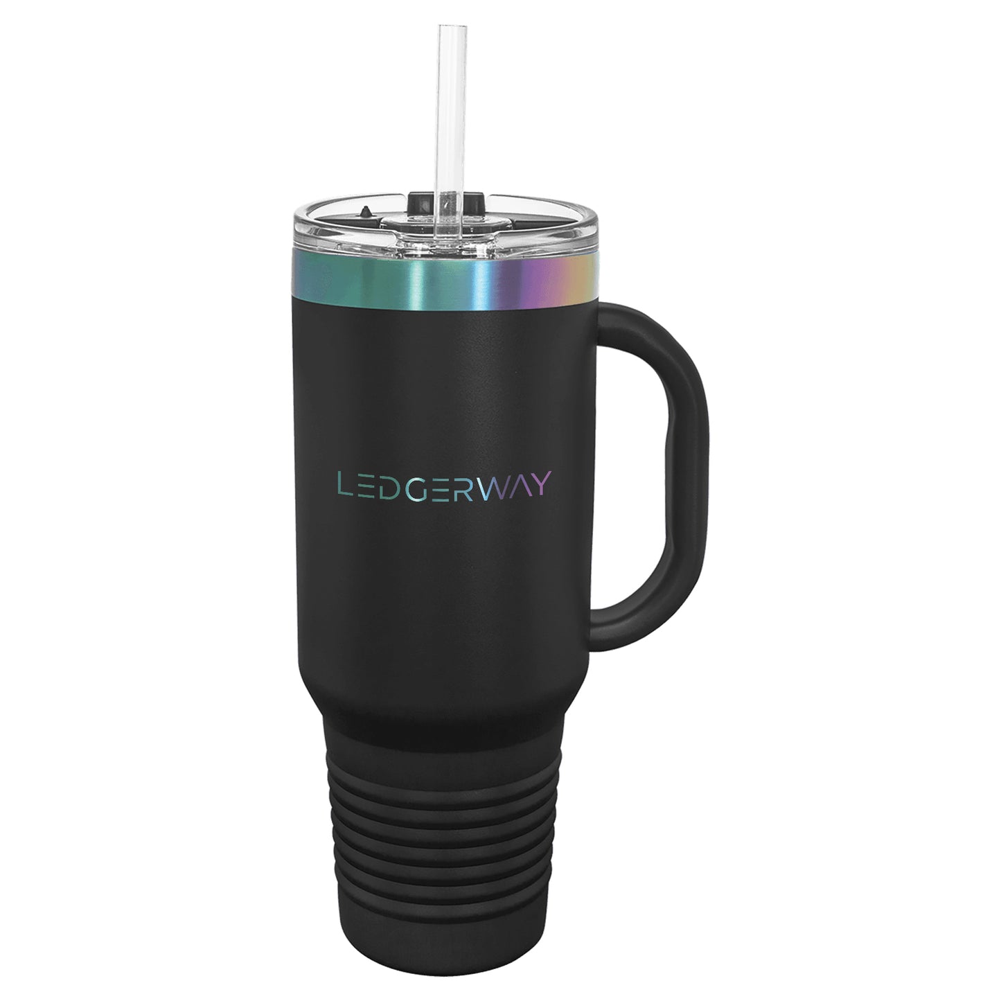 LEDGERWAY Polar Camel® 40oz Prismatic Effect ION-Plated Travel Mug with Handle & Straw