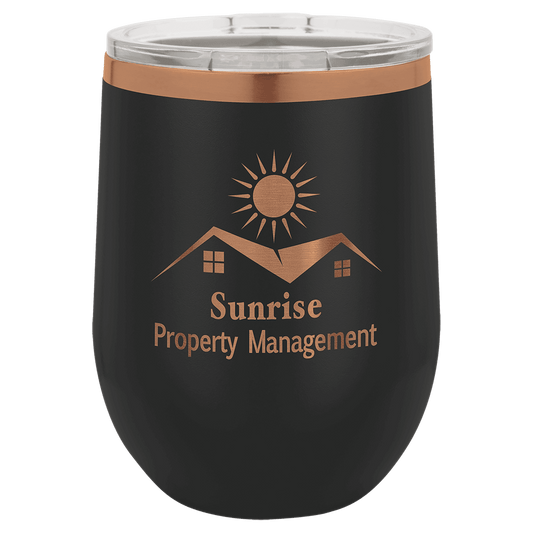 Custom Polar Camel® 12oz Rose Gold ION-Plated Stemless Wine Tumbler with Lid