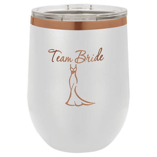 Custom Polar Camel® 12oz White/Rose Gold ION-Plated Stemless Wine Tumbler with Lid