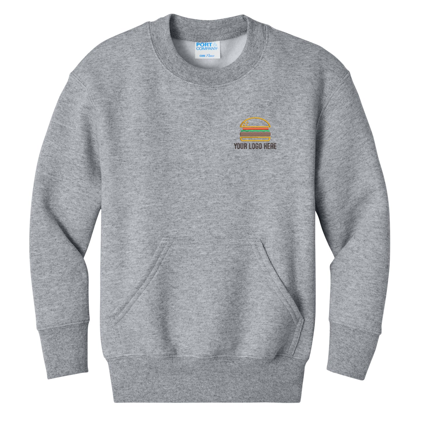 Port & Co Youth Core Fleece Crewneck Pocket Sweatshirt PC78YPKT