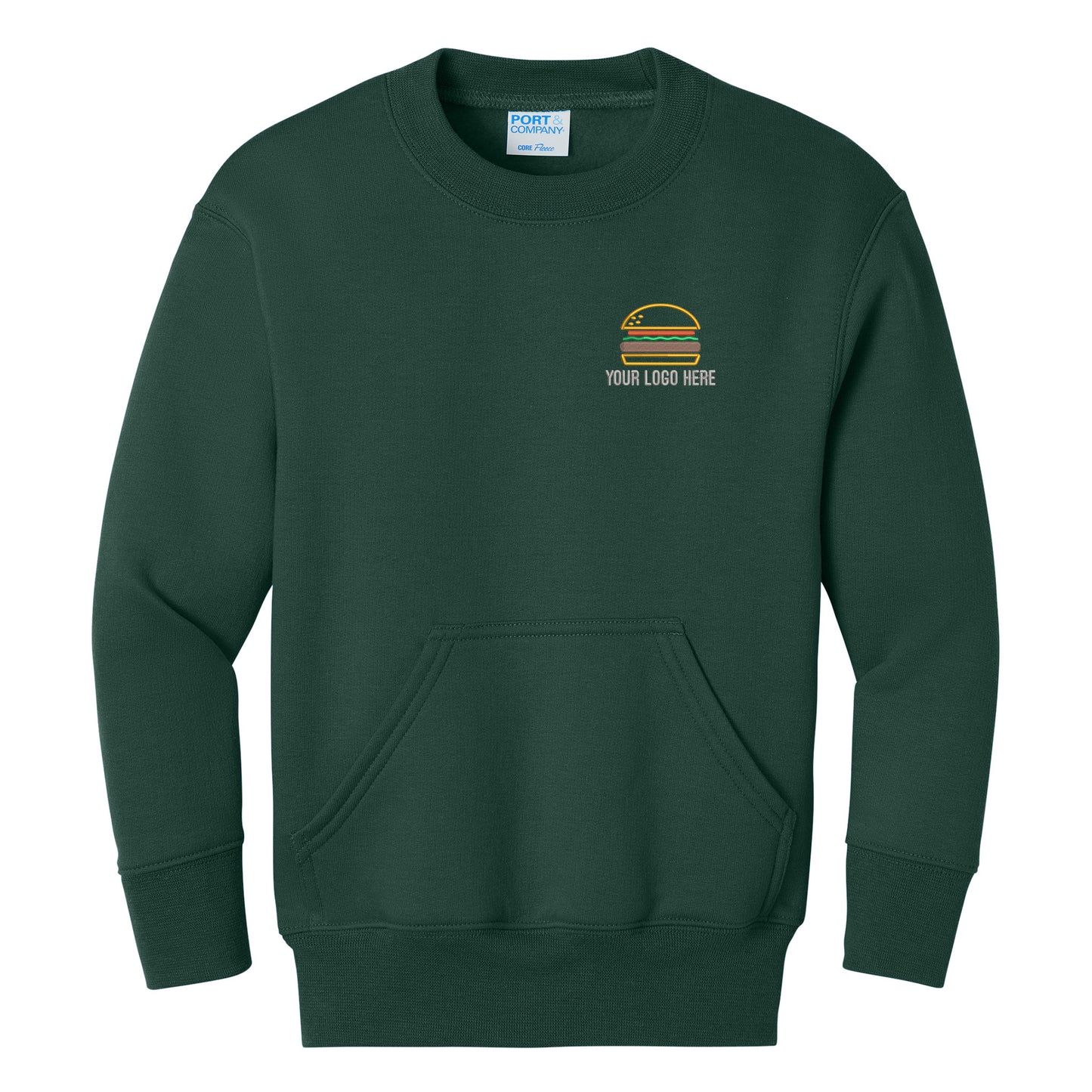 Port & Co Youth Core Fleece Crewneck Pocket Sweatshirt PC78YPKT