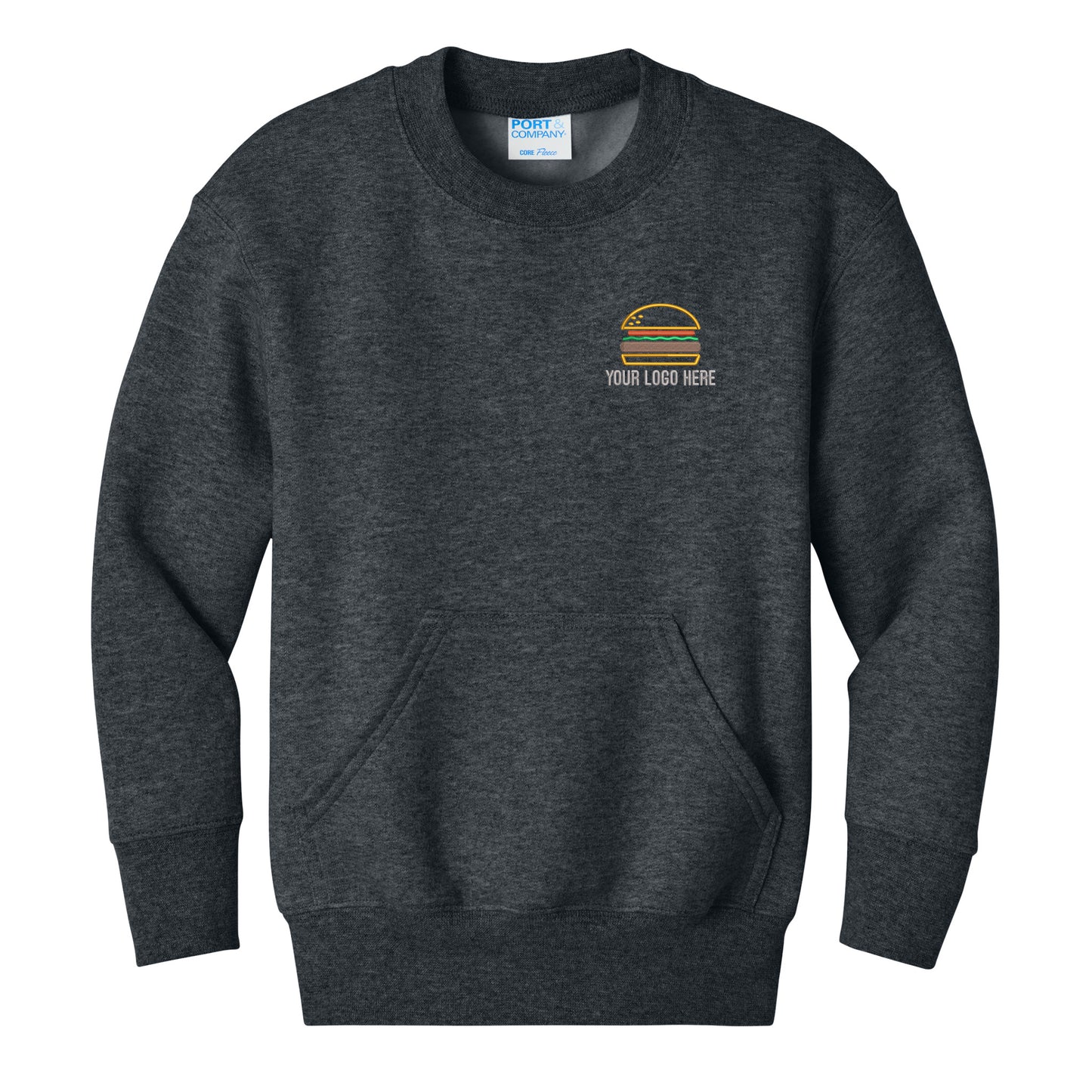 Port & Co Youth Core Fleece Crewneck Pocket Sweatshirt PC78YPKT