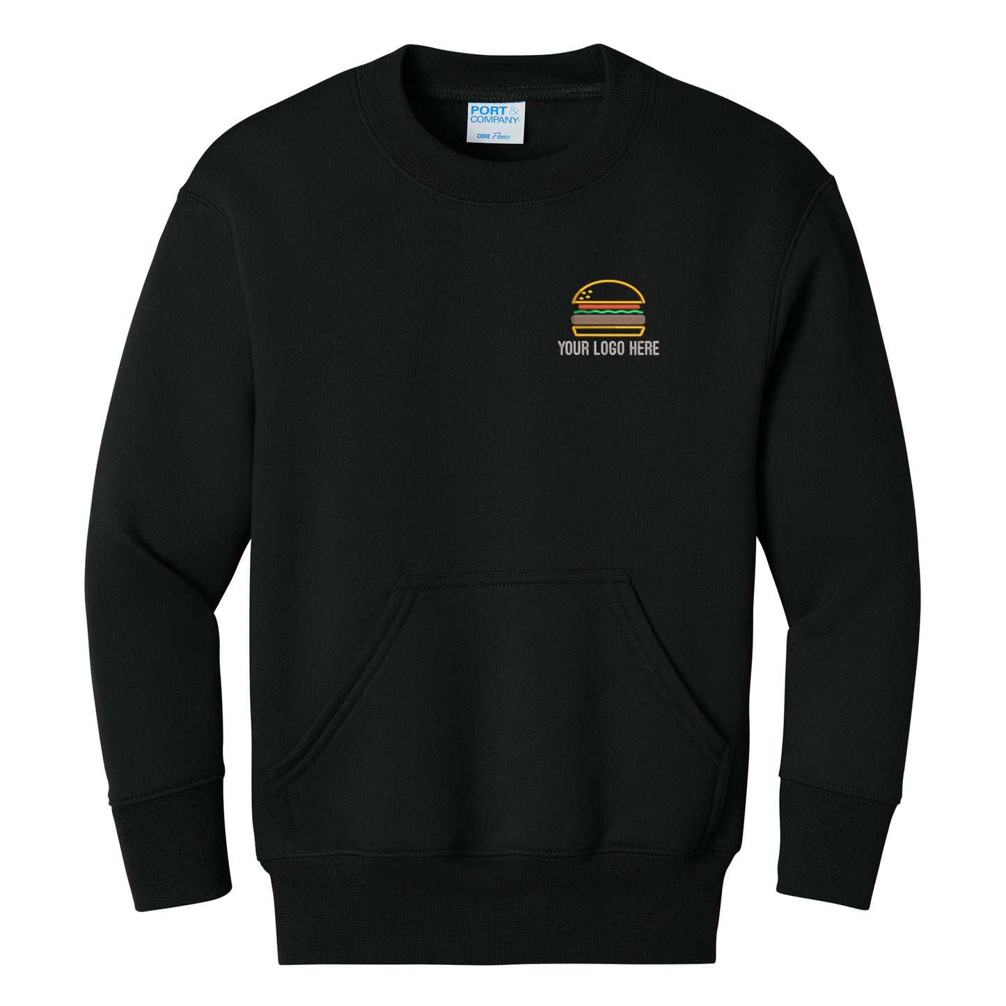 Port & Co Youth Core Fleece Crewneck Pocket Sweatshirt PC78YPKT