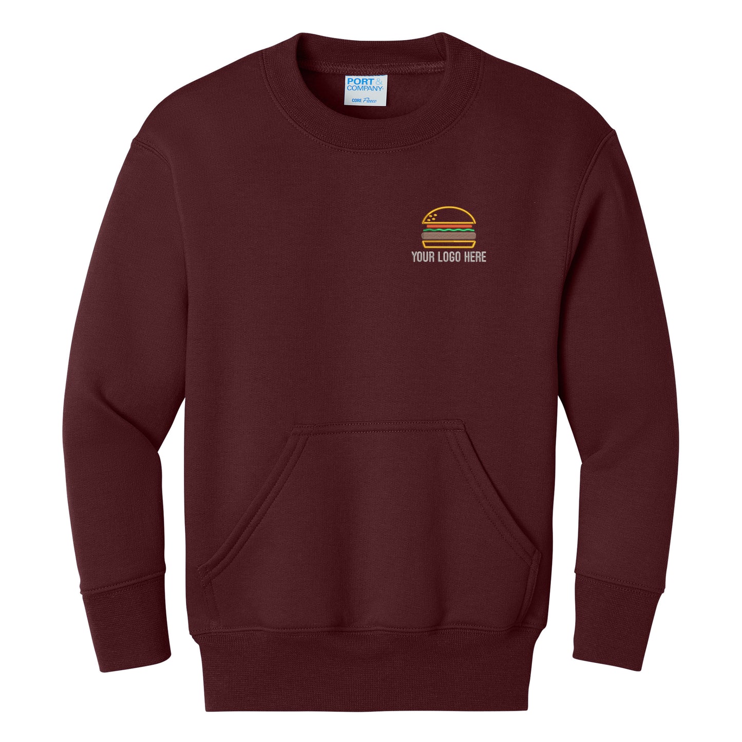 Port & Co Youth Core Fleece Crewneck Pocket Sweatshirt PC78YPKT