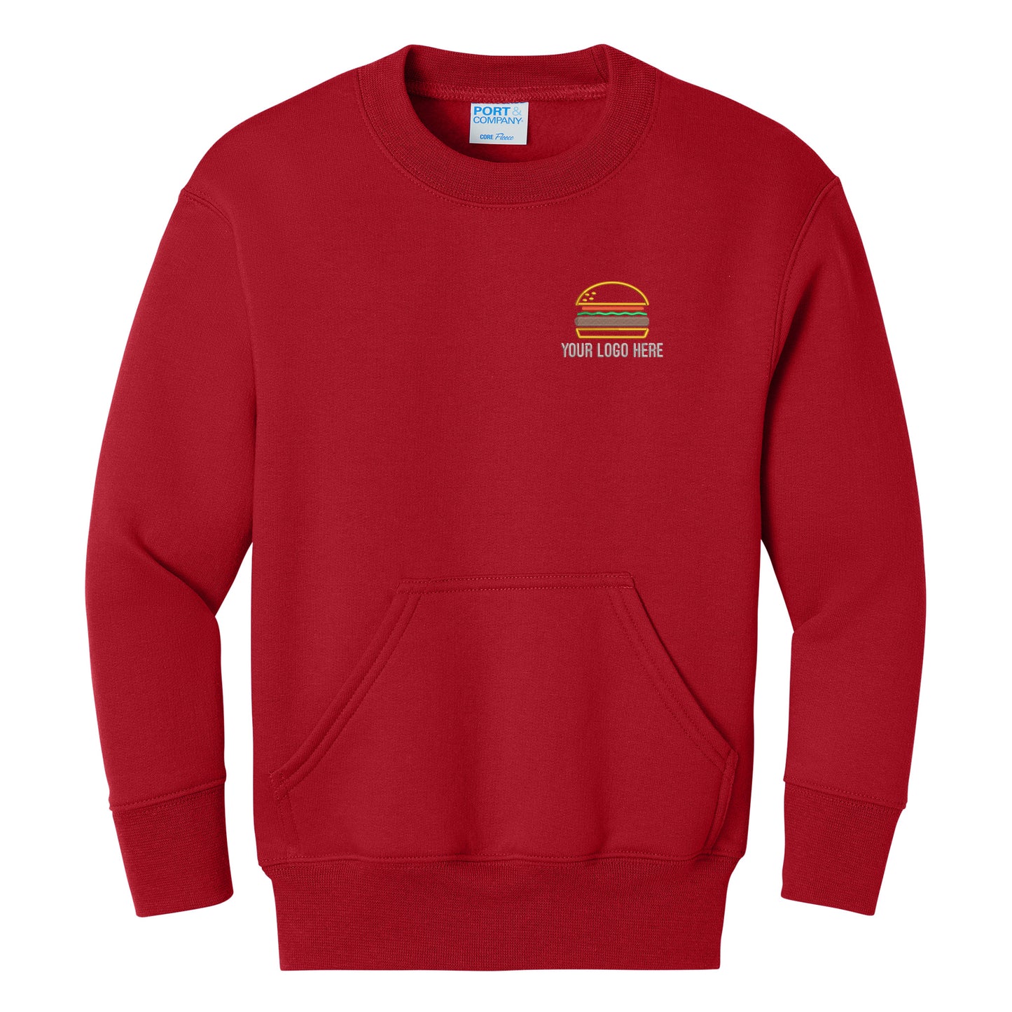 Port & Co Youth Core Fleece Crewneck Pocket Sweatshirt PC78YPKT