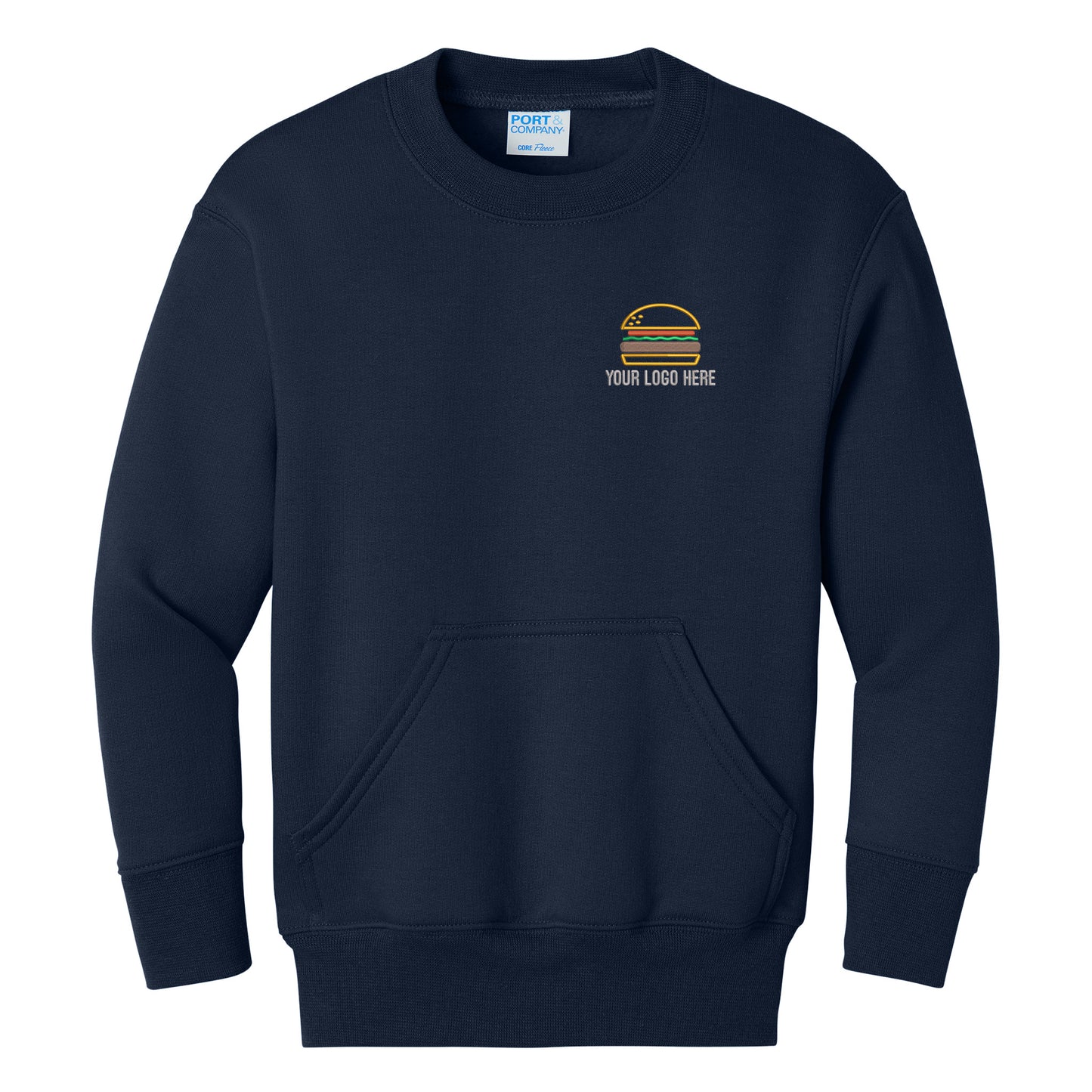 Port & Co Youth Core Fleece Crewneck Pocket Sweatshirt PC78YPKT