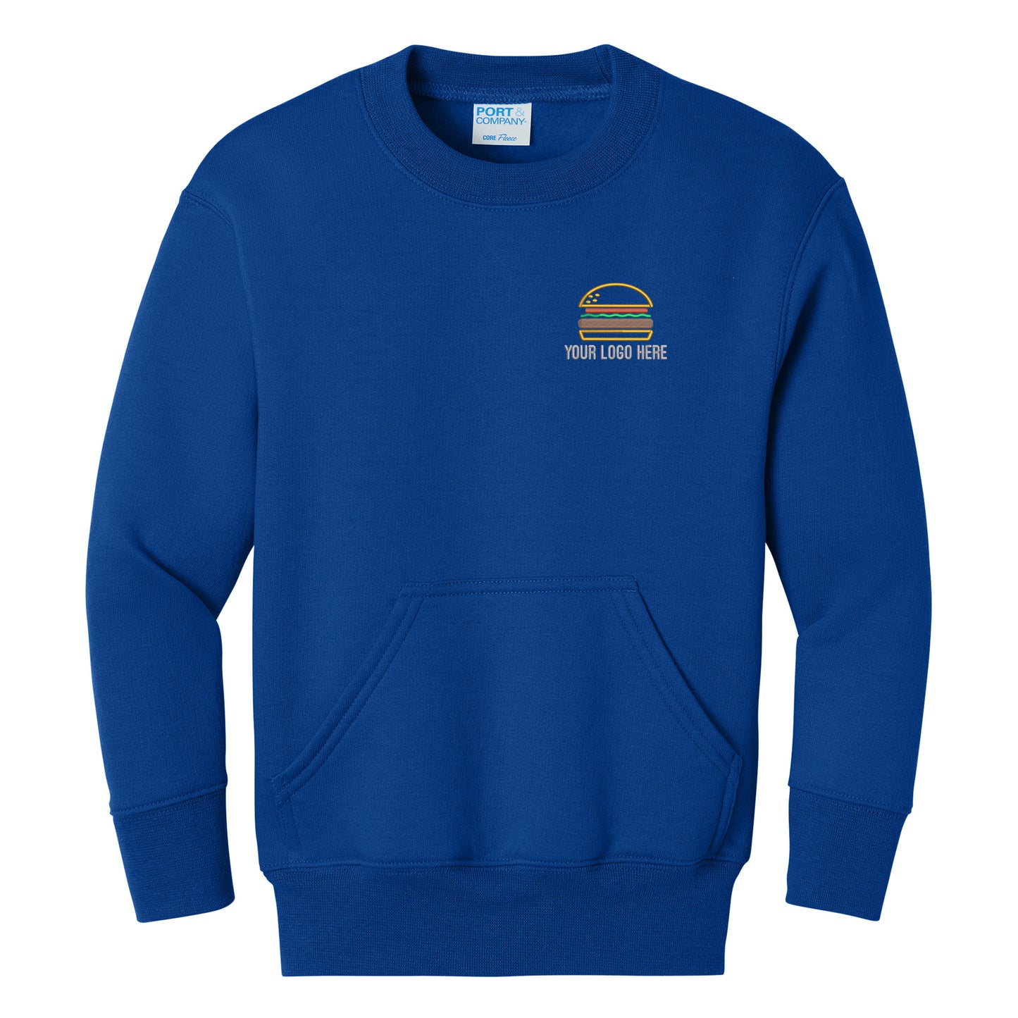 Port & Co Youth Core Fleece Crewneck Pocket Sweatshirt PC78YPKT