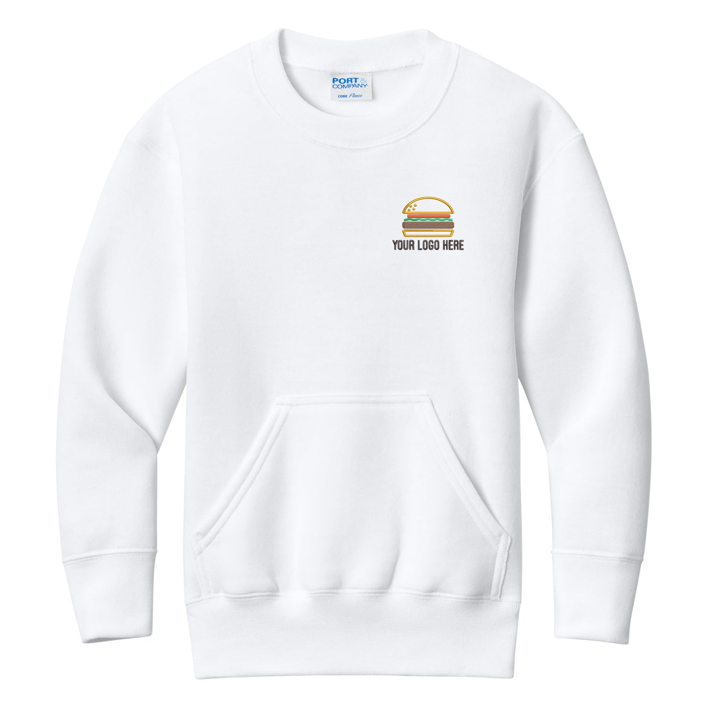Port & Co Youth Core Fleece Crewneck Pocket Sweatshirt PC78YPKT