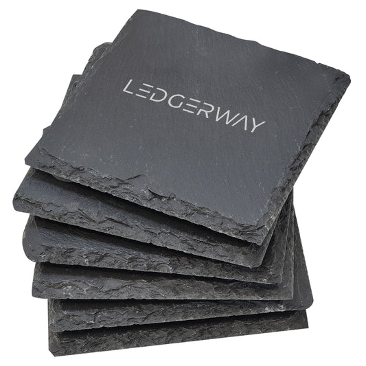 LEDGERWAY 6 Piece Square Slate Coaster Set