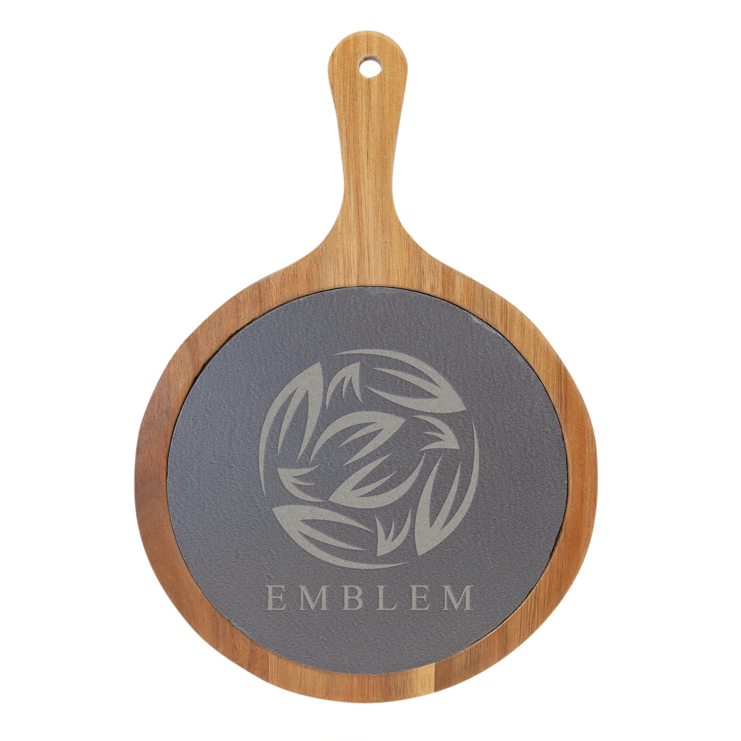 Round Acacia Wood/Slate Serving Board with Handle