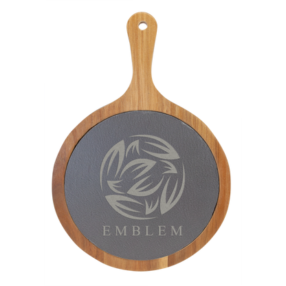 Round Acacia Wood/Slate Serving Board with Handle