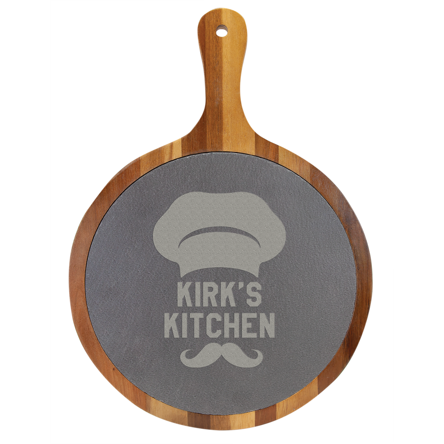 Round Acacia Wood/Slate Serving Board with Handle