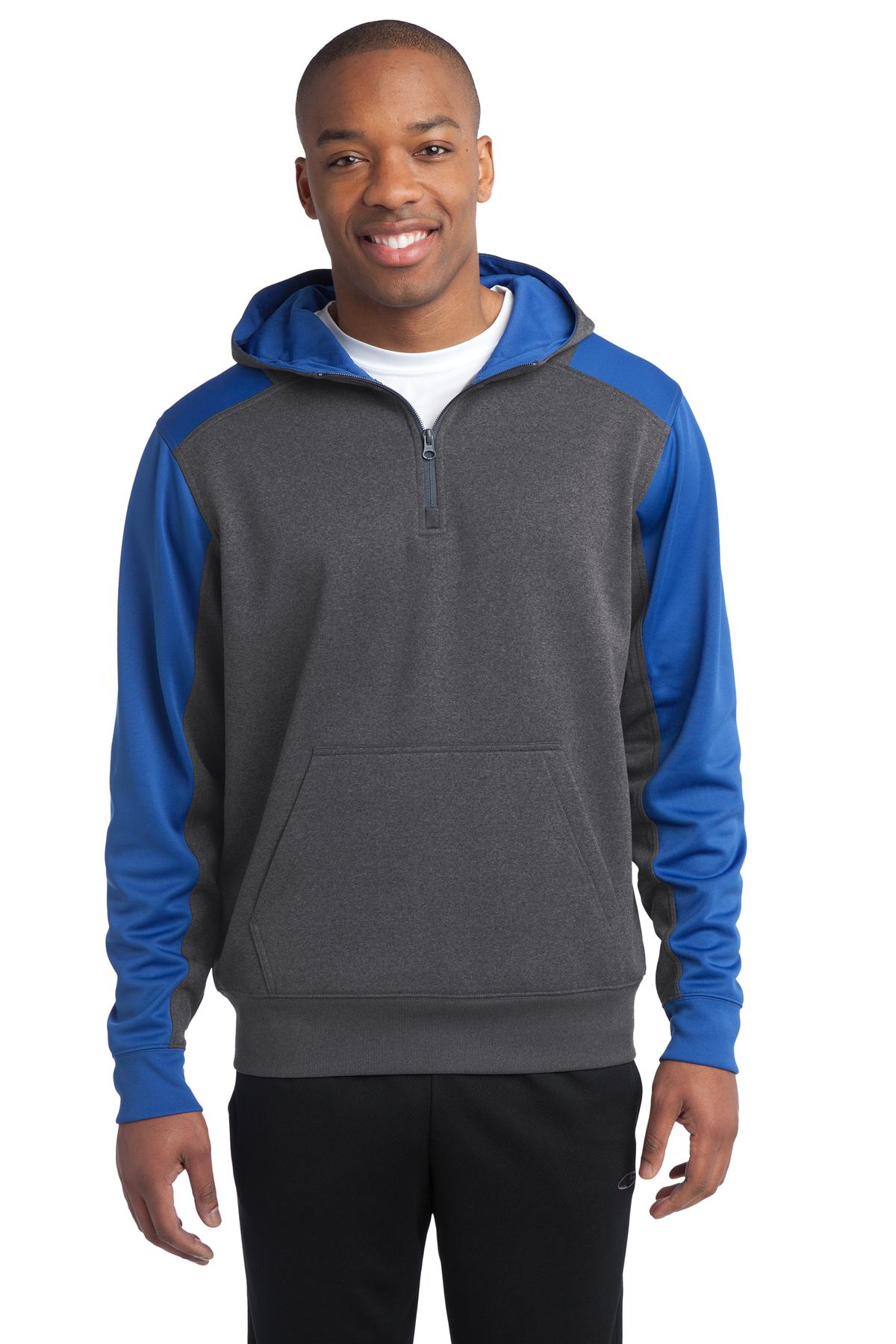 Sport-Tek® Tech Fleece Colorblock 1/4-Zip Hooded Sweatshirt