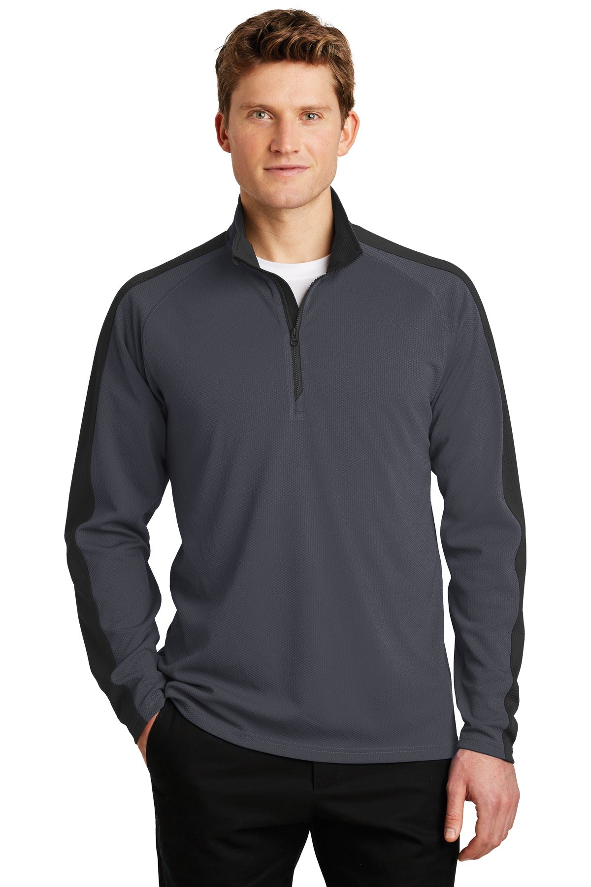 Sport-Tek® Sport-Wick® Textured Colorblock 1/4-Zip Pullover