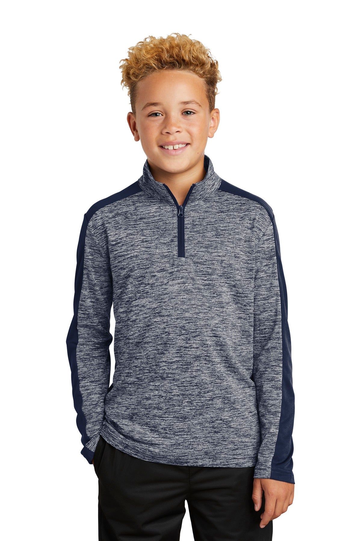 Sport-Tek® Youth PosiCharge® Electric Heather Colorblock 1/4-Zip Pullover