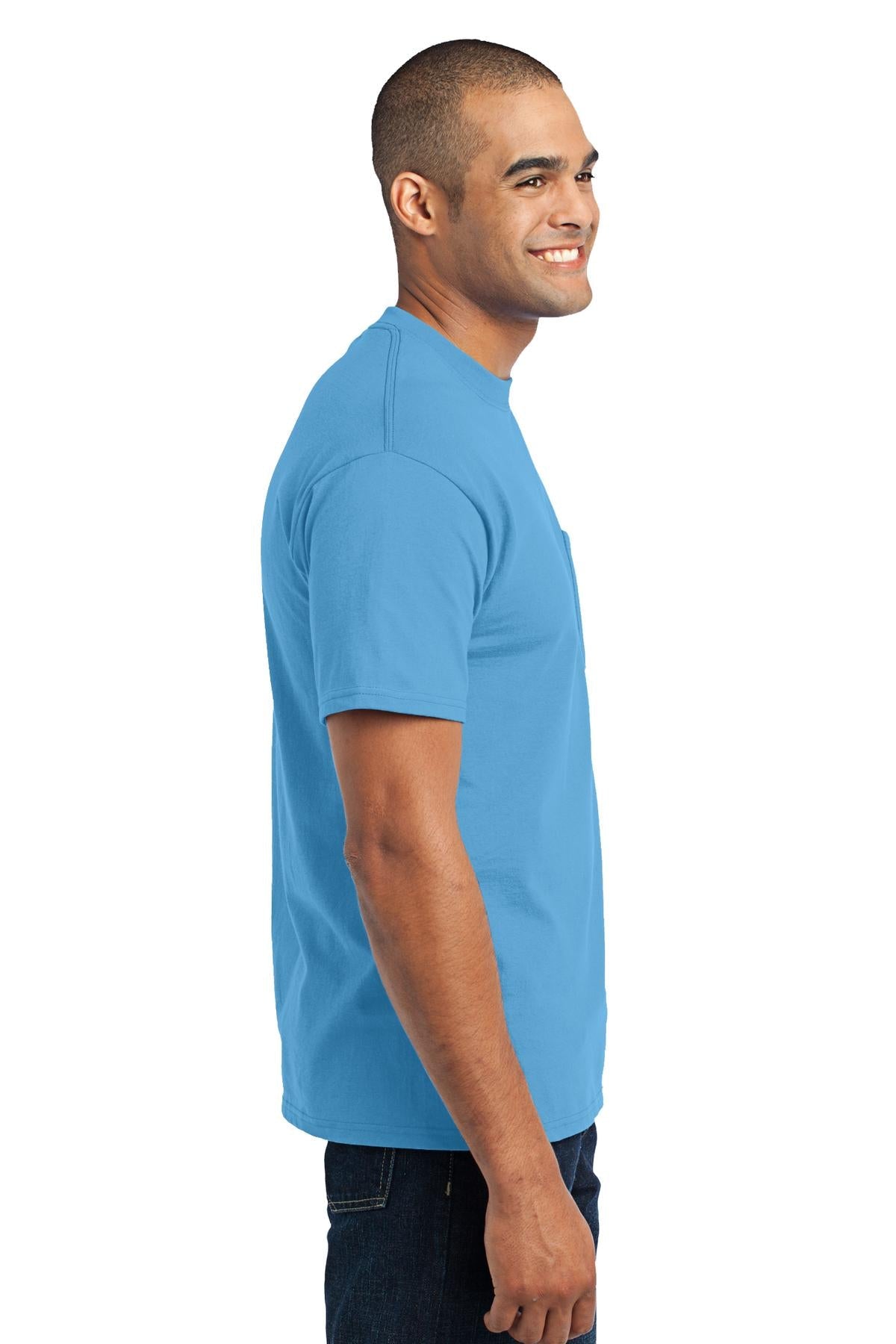 Aquatic Blue Port & Co Core Blend Pocket Tee. PC55P