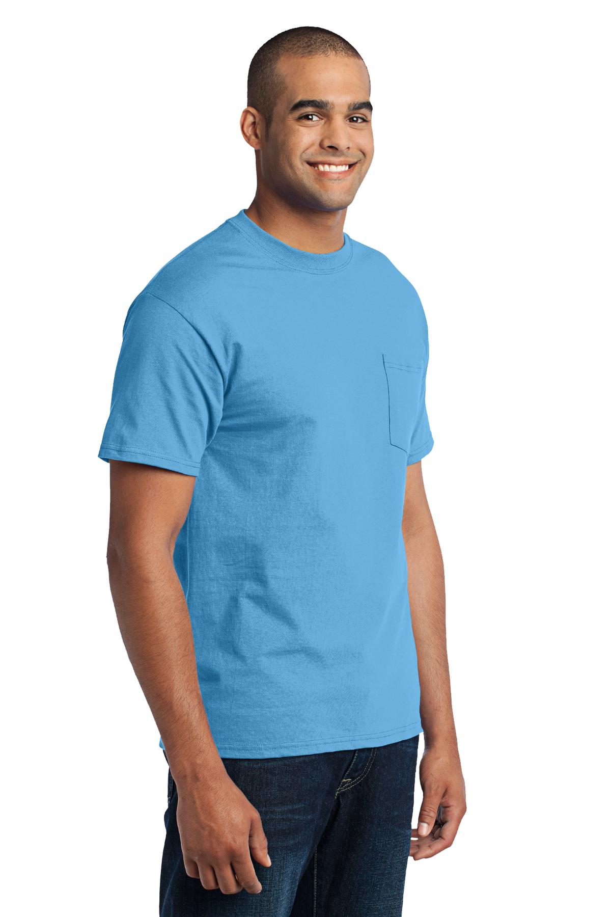 Aquatic Blue Port & Co Core Blend Pocket Tee. PC55P