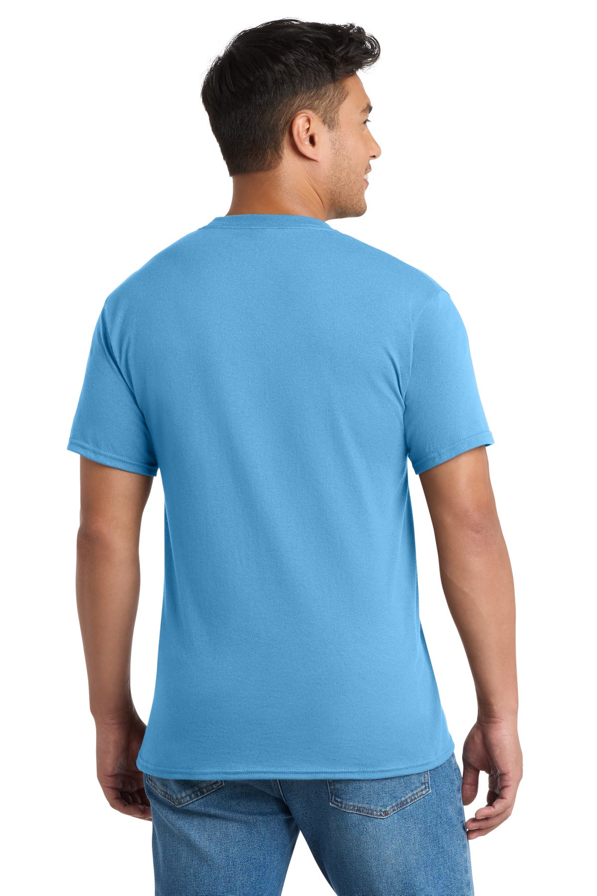 Aquatic Blue Port & Co Core Blend Pocket Tee. PC55P