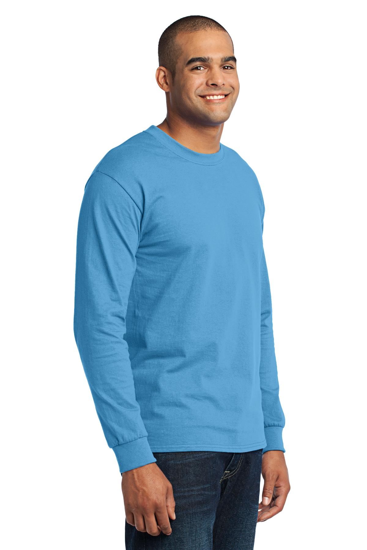 Aquatic Blue Port & Co Long Sleeve Core Blend Tee. PC55LS