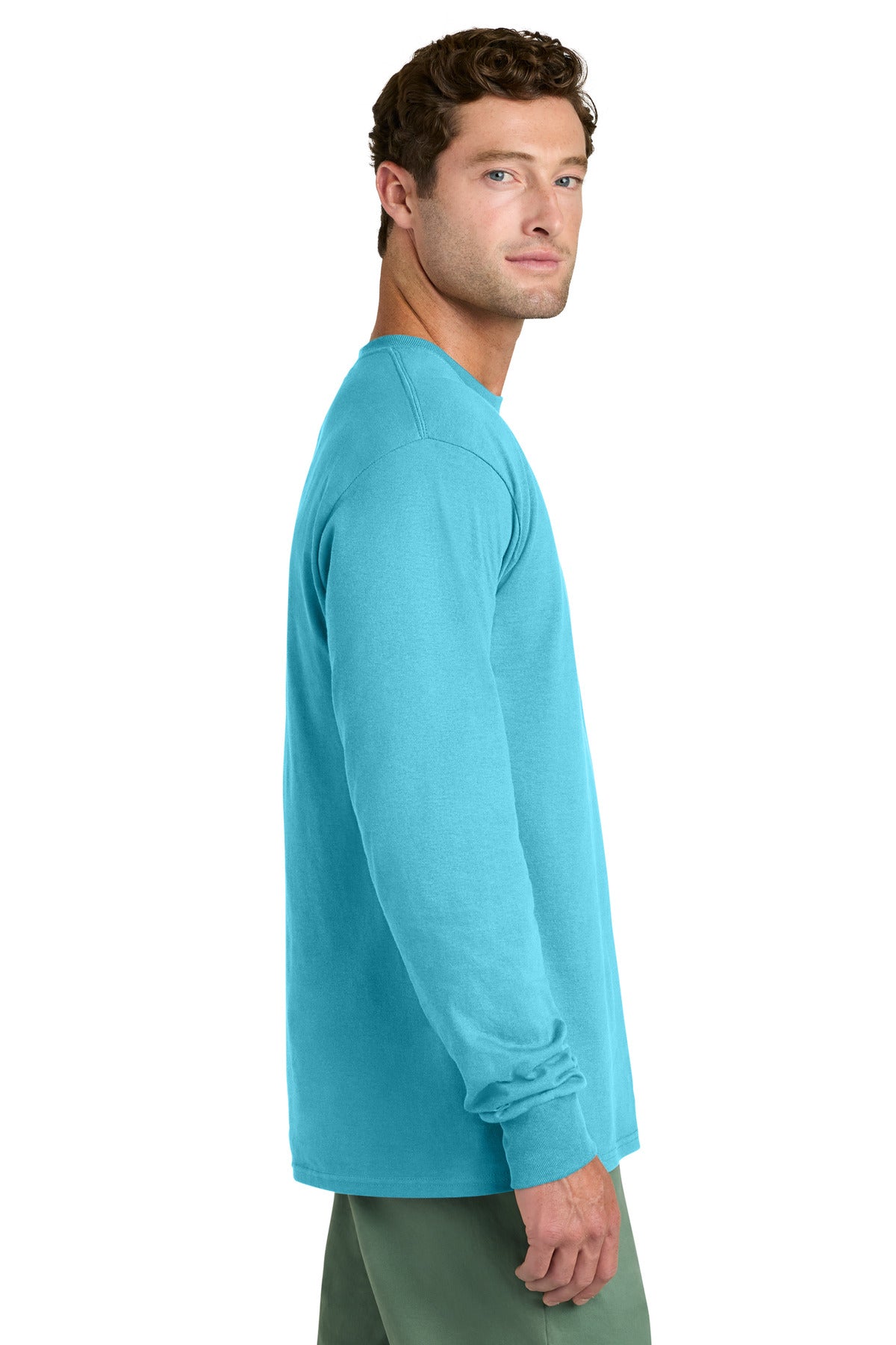 Aquatic Blue Port & Co Long Sleeve Core Cotton Tee. PC54LS