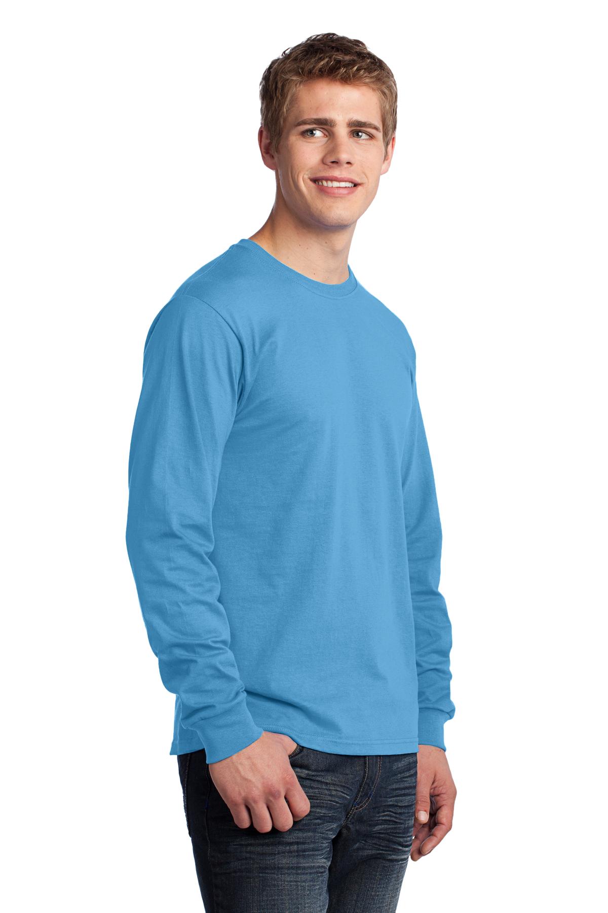 Aquatic Blue Port & Co Long Sleeve Core Cotton Tee. PC54LS