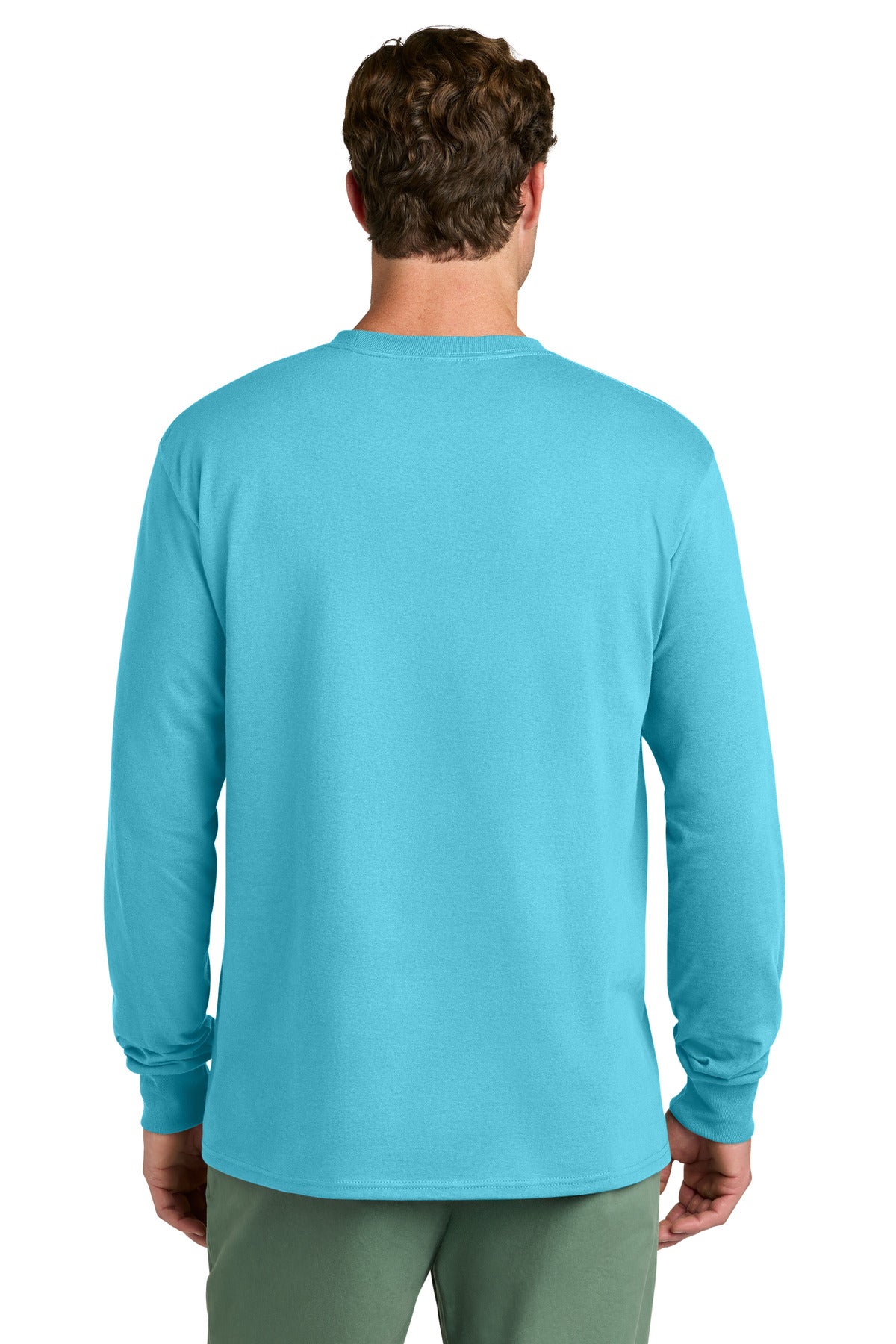 Aquatic Blue Port & Co Long Sleeve Core Cotton Tee. PC54LS
