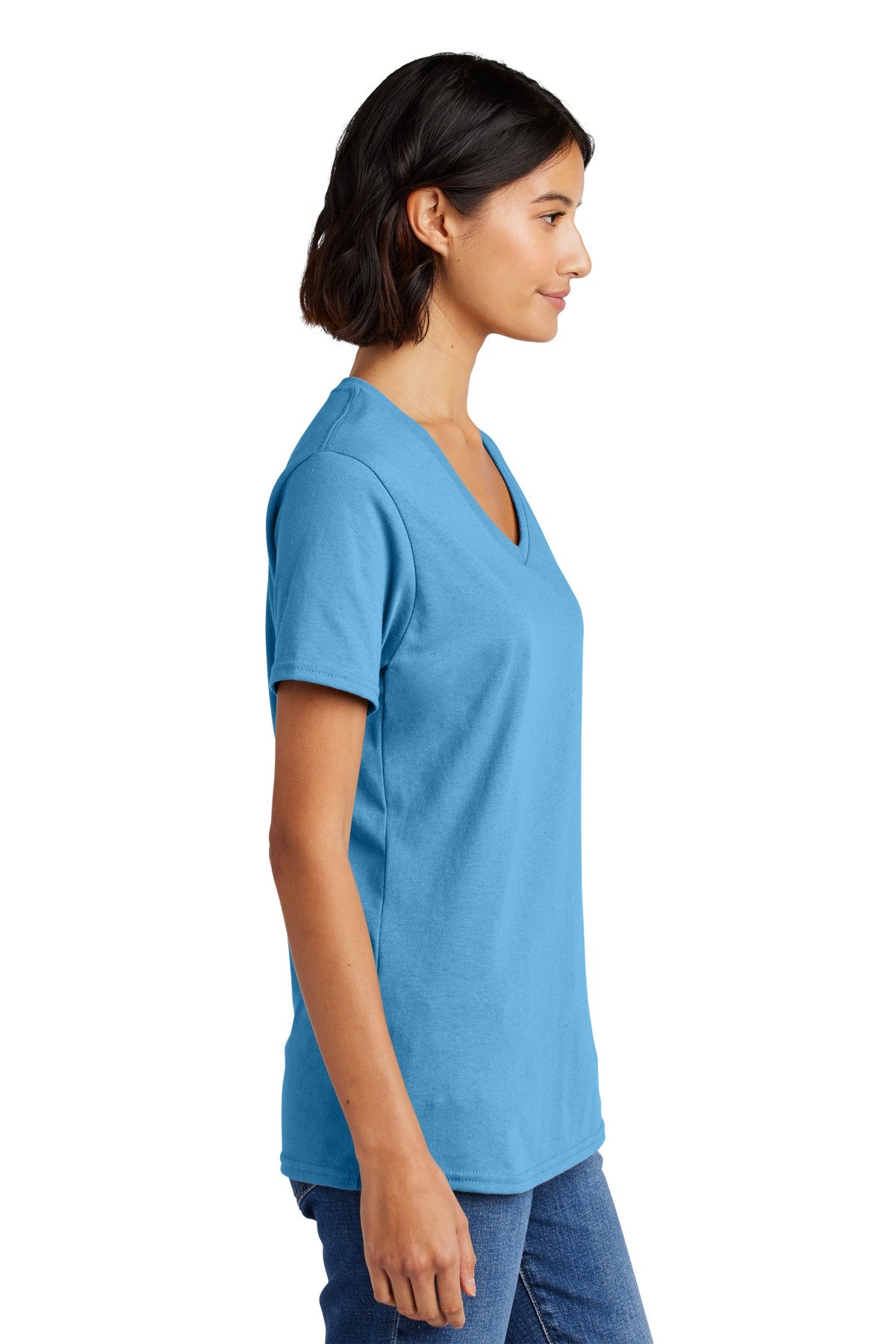 Aquatic Blue Port & Co Women's Core Cotton V-Neck Tee. LPC54V
